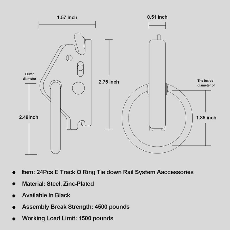 Onesnt 24Pcs E Track O Ring for E-Track Accessories Tie-Down System for SecureBikes in Trailers, Pickups, Vans, Trucks,Motorcycles, Cargo Loads - Image 2